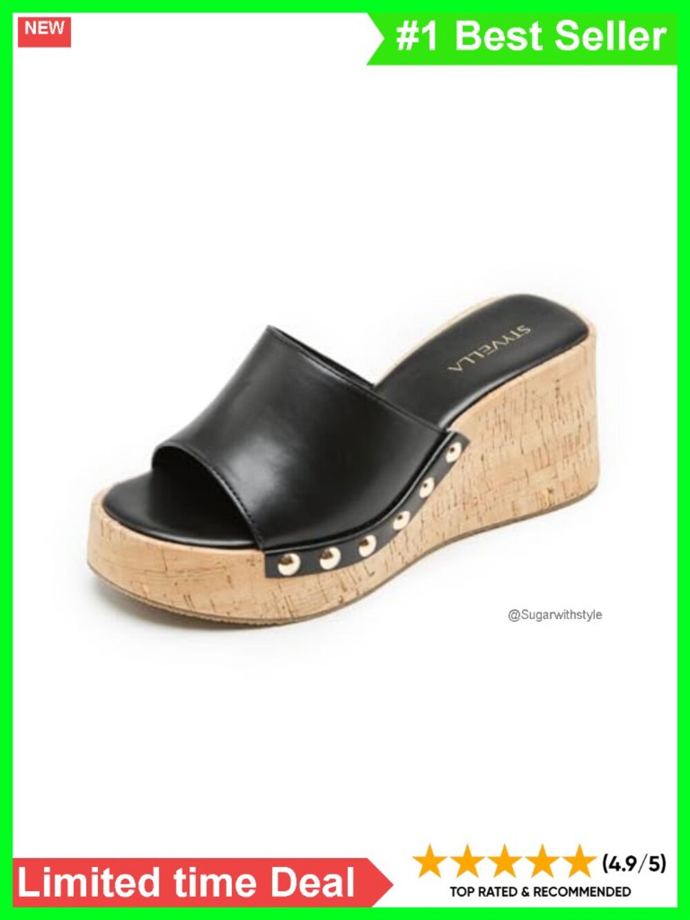 Women's Faux Leather Platform Wedge Sandals Slip On Open Toe Slides